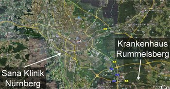 Unsere Standorte Krankenhaus Rummelsberg und Sana Klinik Nürnberg befinden sich in der Metropolregion Nürnberg und sind leicht erreichbar.